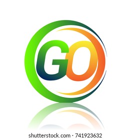 initial letter logo GO company name green and orange color on circle and swoosh design. vector logotype for business and company identity.