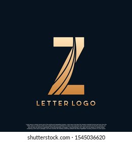 Initial Letter Logo Golden Gold Z Letter with Modern Swoosh vector Illustration.
