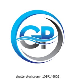 initial letter logo GP company name blue and grey color on circle and swoosh design. vector logotype for business and company identity.