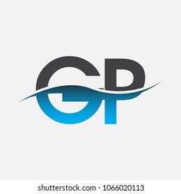 
Initial letter logo GP company name blue and black color swoosh design. vector logotype for business and company identity.