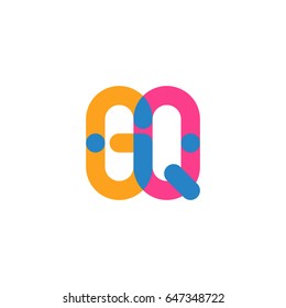 Initial letter logo GQ overlapping round line, yellow blue magenta