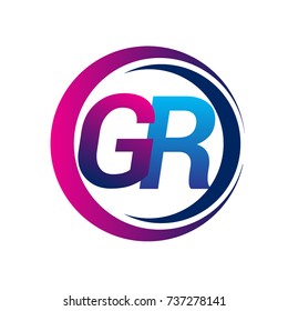 initial letter logo GR company name blue and magenta color on circle and swoosh design. vector logotype for business and company identity.