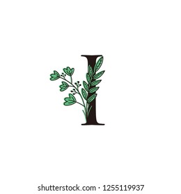 Initial I letter logo with Green Flower design 