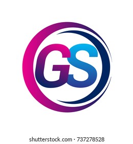 initial letter logo GS company name blue and magenta color on circle and swoosh design. vector logotype for business and company identity.