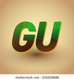 initial letter logo GU colored green and brown with striped composition, Vector logo design template elements for your business or company identity