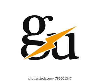 Initial letter logo gu lowercase thunder vector design