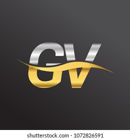 initial letter logo GV company name gold and silver color swoosh design. vector logotype for business and company identity.