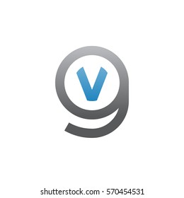 initial letter logo gv, vg, v inside g rounded lowercase blue gray