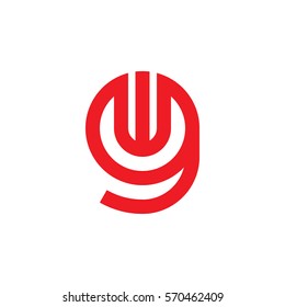 initial letter logo gw, wg, w inside g rounded lowercase red flat