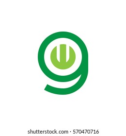 initial letter logo gw, wg, w inside g rounded lowercase green flat