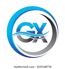 initial letter logo GX company name blue and grey color on circle and swoosh design. vector logotype for business and company identity.