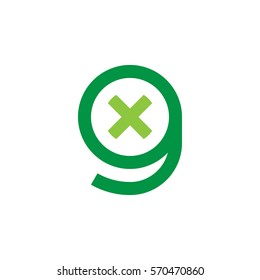 initial letter logo gx, xg, x inside g rounded lowercase green flat