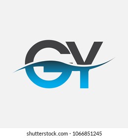 initial letter logo GY company name blue and black color swoosh design. vector logotype for business and company identity.