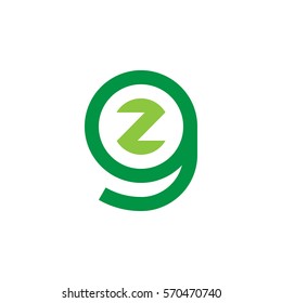initial letter logo gz, zg, z inside g rounded lowercase green flat