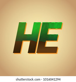 initial letter logo HE colored green and brown with striped composition, Vector logo design template elements for your business or company identity