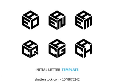 initial letter Logo Hexagon set of six collection