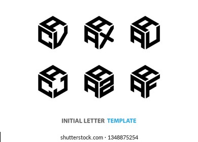 initial letter Logo Hexagon set of six collection