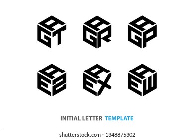 initial letter Logo Hexagon set of six collection