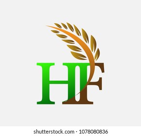 initial letter logo HF, Agriculture wheat Logo Template vector icon design colored green and brown.