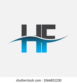 initial letter logo HF company name blue and black color swoosh design. vector logotype for business and company identity.