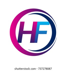 initial letter logo HF company name blue and magenta color on circle and swoosh design. vector logotype for business and company identity.