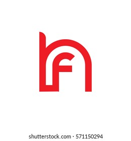 initial letter logo hf, fh, f inside h rounded lowercase red flat