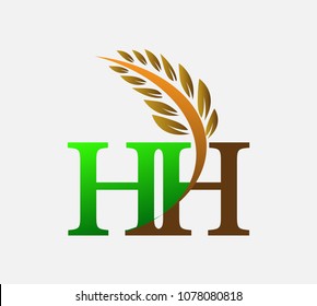 initial letter logo HH, Agriculture wheat Logo Template vector icon design colored green and brown.