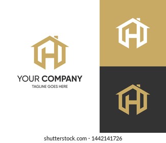 Initial Letter Logo H-H Letter With House Concept Logo Design