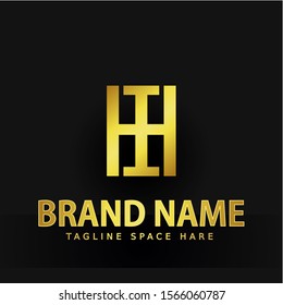 Initial Letter Logo HI. A charming logo design element. Gold letters Isolated with black background. Suitable for business, consulting group companies, suitable for business identity