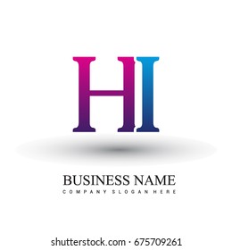 initial letter logo HI colored red and blue, Vector logo design template elements for your business or company identity