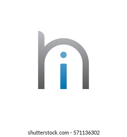 initial letter logo hi, ih, i inside h rounded lowercase blue gray