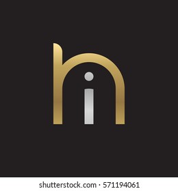 initial letter logo hi, ih, i inside h rounded lowercase logo gold silver