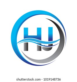 initial letter logo HJ company name blue and grey color on circle and swoosh design. vector logotype for business and company identity.