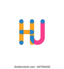 Initial letter logo HJ overlapping round line, yellow blue magenta