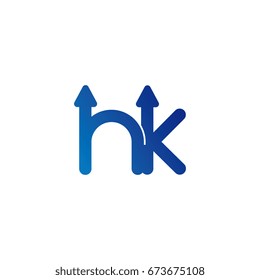 initial letter logo hk, kh, h, k, arrow rounded lowercase blue