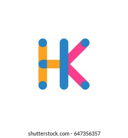Initial letter logo HK overlapping round line, yellow blue magenta