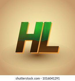 initial letter logo HL colored green and brown with striped composition, Vector logo design template elements for your business or company identity