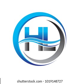 initial letter logo HL company name blue and grey color on circle and swoosh design. vector logotype for business and company identity.