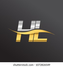 initial letter logo HL company name gold and silver color swoosh design. vector logotype for business and company identity.