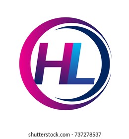 initial letter logo HL company name blue and magenta color on circle and swoosh design. vector logotype for business and company identity