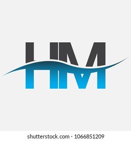 initial letter logo HM company name blue and black color swoosh design. vector logotype for business and company identity.