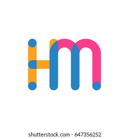 Initial letter logo HM overlapping round line, yellow blue magenta