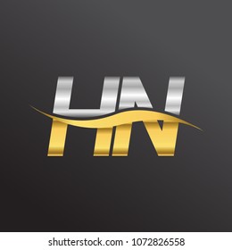 initial letter logo HN company name gold and silver color swoosh design. vector logotype for business and company identity.