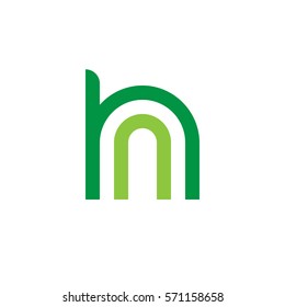 initial letter logo hn, nh, n inside h rounded lowercase green flat