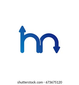 initial letter logo hn, nh, h, n, arrow rounded lowercase blue