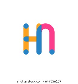 Initial letter logo HN overlapping round line, yellow blue magenta
