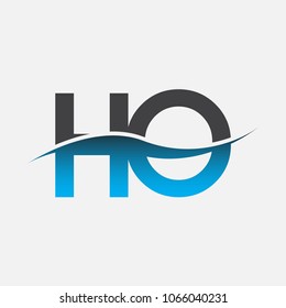 Initial letter logo HO company name blue and black color swoosh design. vector logotype for business and company identity.