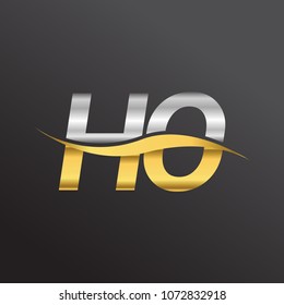 initial letter logo HO company name gold and silver color swoosh design. vector logotype for business and company identity.