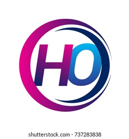 initial letter logo HO company name blue and magenta color on circle and swoosh design. vector logotype for business and company identity.