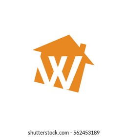 initial letter logo house alphabet orange color